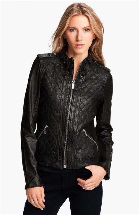 michael kors ladies leather jacket|michael kors women's fitted jackets.